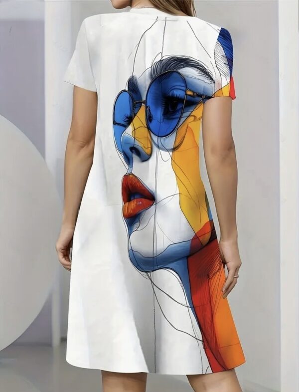 White & colour film print -Pop Art face image short dress - Image 2