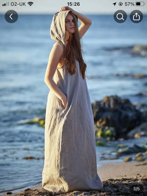 grey- hooded maxi dress with pockets