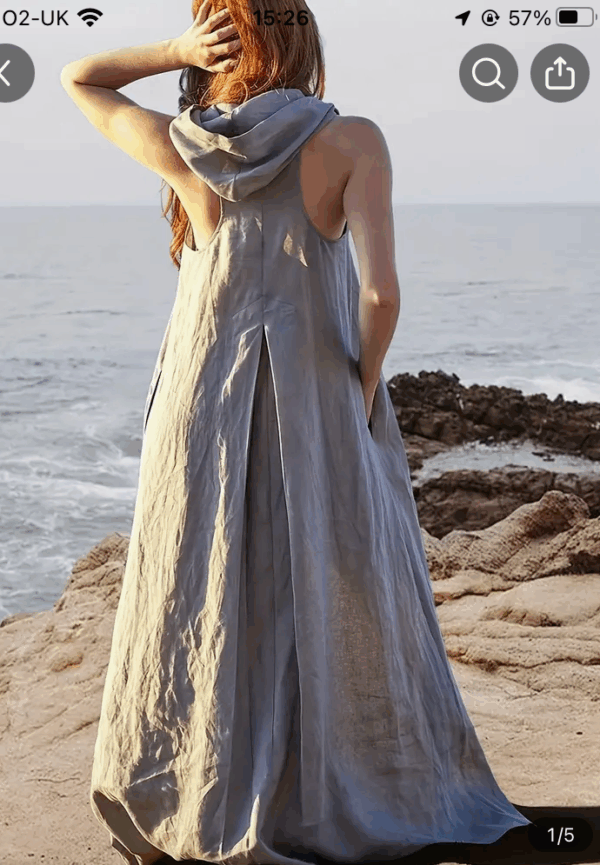 grey- hooded maxi dress with pockets - Image 3