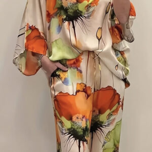 Satin- water colour splash orange poppies design